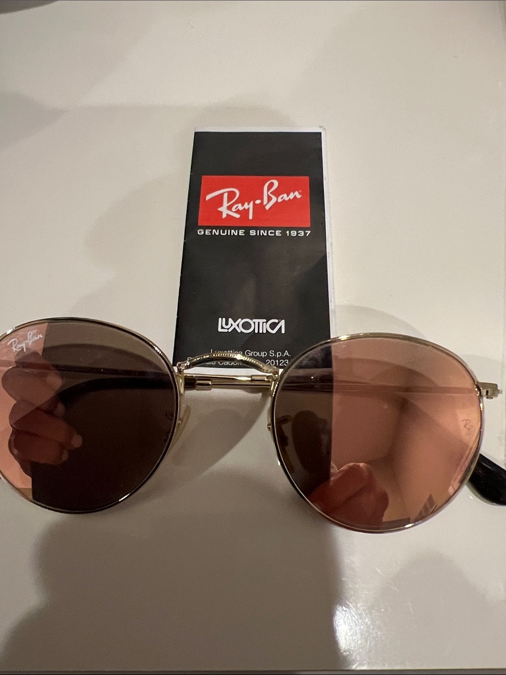 Ray-Ban Women's Round Sunglasses Gold Frame with Brown-Pink Lenses